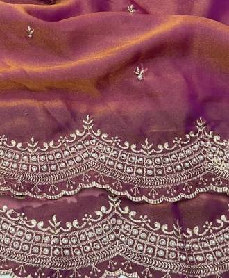Pink Color Multi Emrodairy Work  Satin Saree 3