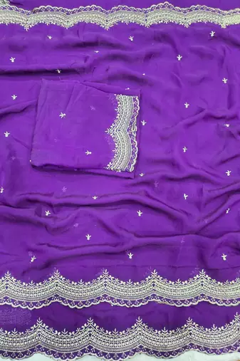 Purple Color Multi Emrodairy Work  Satin Saree