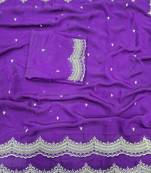 Purple Color Multi Emrodairy Work  Satin Saree