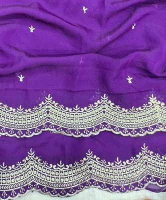 Purple Color Multi Emrodairy Work  Satin Saree 3