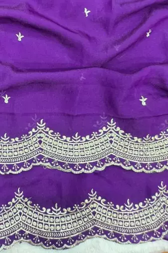 Purple Color Multi Emrodairy Work  Satin Saree