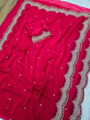 Rani Pink Color Multi Emrodairy Work  Satin Saree 2