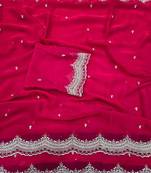 Rani Pink Color Multi Emrodairy Work  Satin Saree