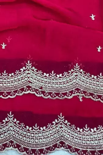 Rani Pink Color Multi Emrodairy Work  Satin Saree