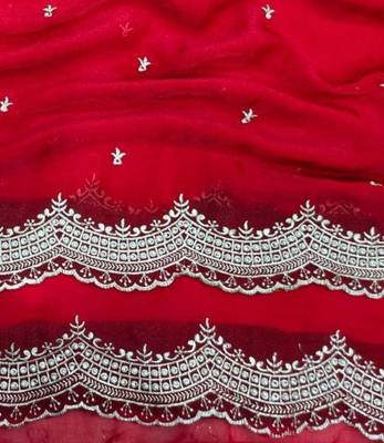 Red Color Multi Emrodairy Work  Satin Saree 3