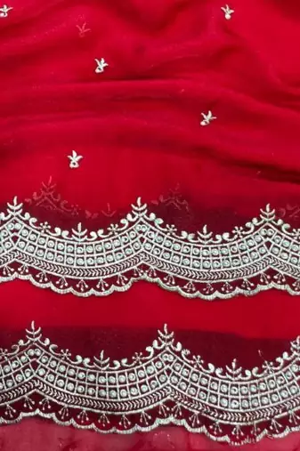 Red Color Multi Emrodairy Work  Satin Saree