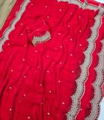Red Color Multi Emrodairy Work  Satin Saree
