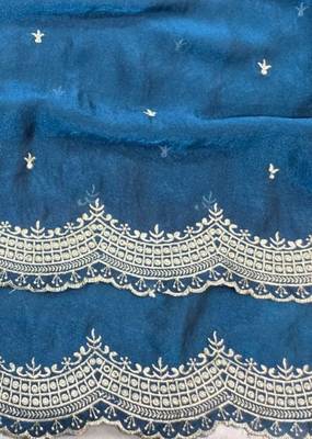 Teal Color Multi Emrodairy Work  Satin Saree 3