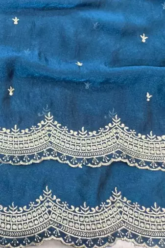 Teal Color Multi Emrodairy Work  Satin Saree