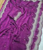 Wine  Color Multi Emrodairy Work  Satin Saree