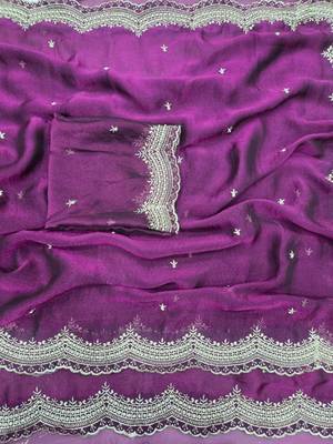 Wine  Color Multi Emrodairy Work  Satin Saree 2