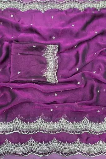 Wine  Color Multi Emrodairy Work  Satin Saree