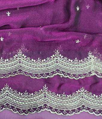 Wine  Color Multi Emrodairy Work  Satin Saree 3