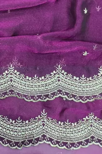 Wine  Color Multi Emrodairy Work  Satin Saree