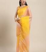 Peach Shaded Lace Border & Zari Checks Organza Saree