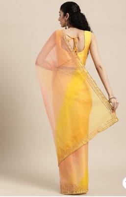 Peach Shaded Lace Border & Zari Checks Organza Saree 2