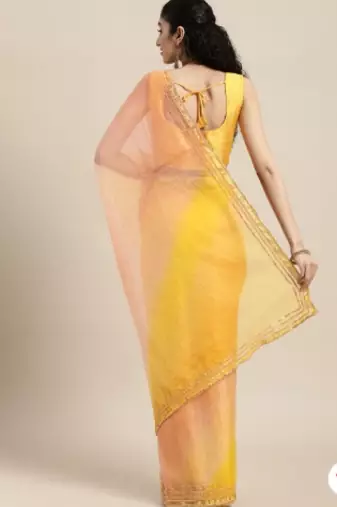 Peach Shaded Lace Border & Zari Checks Organza Saree
