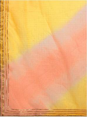 Peach Shaded Lace Border & Zari Checks Organza Saree 3