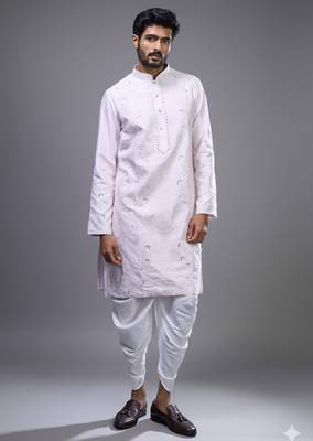 Powder pink silk blend straight embroidery, mirror pink silk blend embroidery, mirrors floral and work kurta set 1