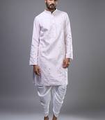 Powder pink silk straight embroidery, mirror pink silk embroidery, mirrors floral and work kurta set