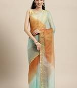 Brown Shaded Lace Border & Zari Checks Organza Saree