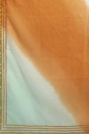 Brown Shaded Lace Border & Zari Checks Organza Saree