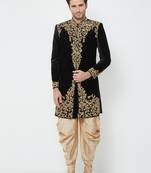 Black velvet straight handwork sherwani for men's
