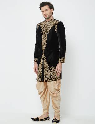 Black velvet straight handwork sherwani for men's 2