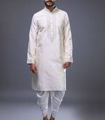 Cream silk straight embroidery cream silk embroidery thread work kurta set