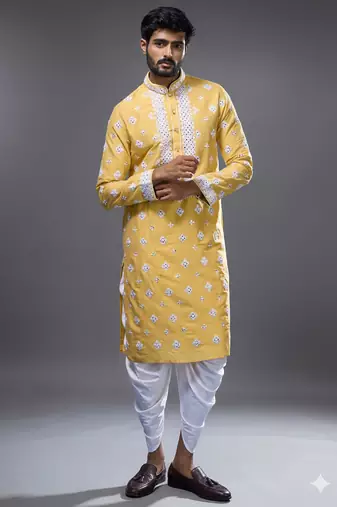 Mustard silk straight embroidery, mirror mustard silk embroidery, mirrors floral and work kurta pant set