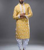 Mustard silk straight embroidery, mirror mustard silk embroidery, mirrors floral and work kurta pant set