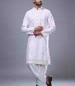Powder pink silk straight embroidery, mirror pink silk embroidery, mirrors floral and work full sleeve kurta set