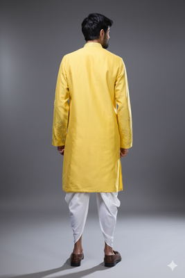 Yellow silk blend straight embroidery, mirror yellow silk blend embroidery, mirrors floral and work kurta set 3