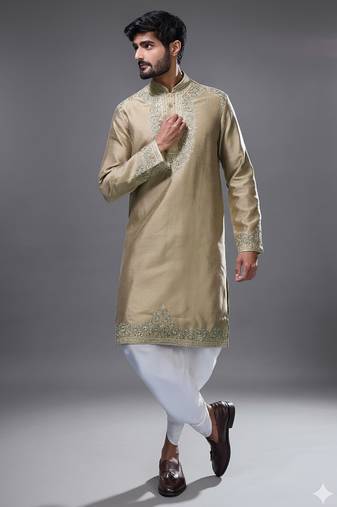 Brown silk straight embroidery, mirror brown silk embroidery floral and mirror work kurta pant set