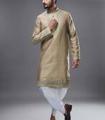 Brown silk straight embroidery, mirror brown silk embroidery floral and mirror work kurta pant set