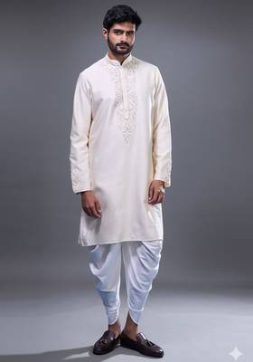 Cream silk blend straight embroidery cream silk blend embroidery floral work kurta set 1