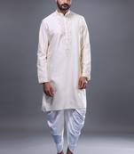 Cream silk straight embroidery cream silk embroidery floral work kurta set