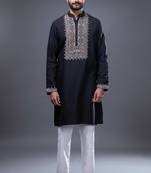 Black silk straight embroidery black silk embroidery geometric kurta pant set