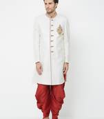 Cream art silk straight handwork sherwani for men's