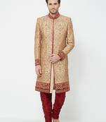Gold art silk straight embroidery with handwork sherwani for men's