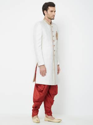 Cream Art silk straight handwork sherwani for men's 3