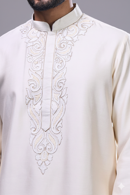 Cream silk blend straight embroidery cream silk blend embroidery floral work kurta set 2