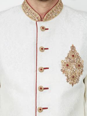 Cream Art silk straight handwork sherwani for men's 5