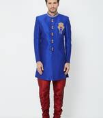 Blue art silk straight handwork sherwani for men's