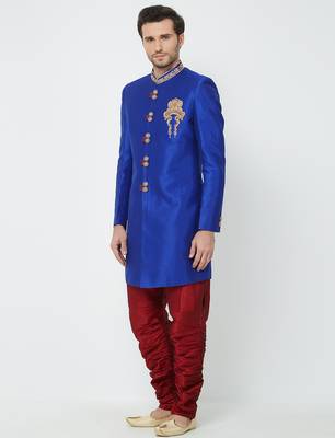 Blue Art silk straight handwork sherwani for men's 2