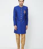 Blue art silk straight handwork sherwani for men's