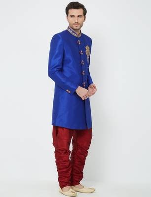 Blue Art silk straight handwork sherwani for men's 3