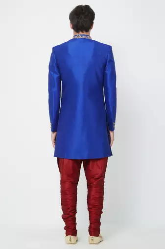 Blue art silk straight handwork sherwani for men's