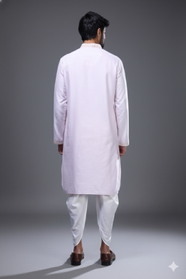 Powder pink silk straight embroidery, mirror pink silk embroidery, mirrors floral and work full sleeve kurta set 2