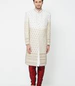 Cream art silk straight handwork sherwani for men's